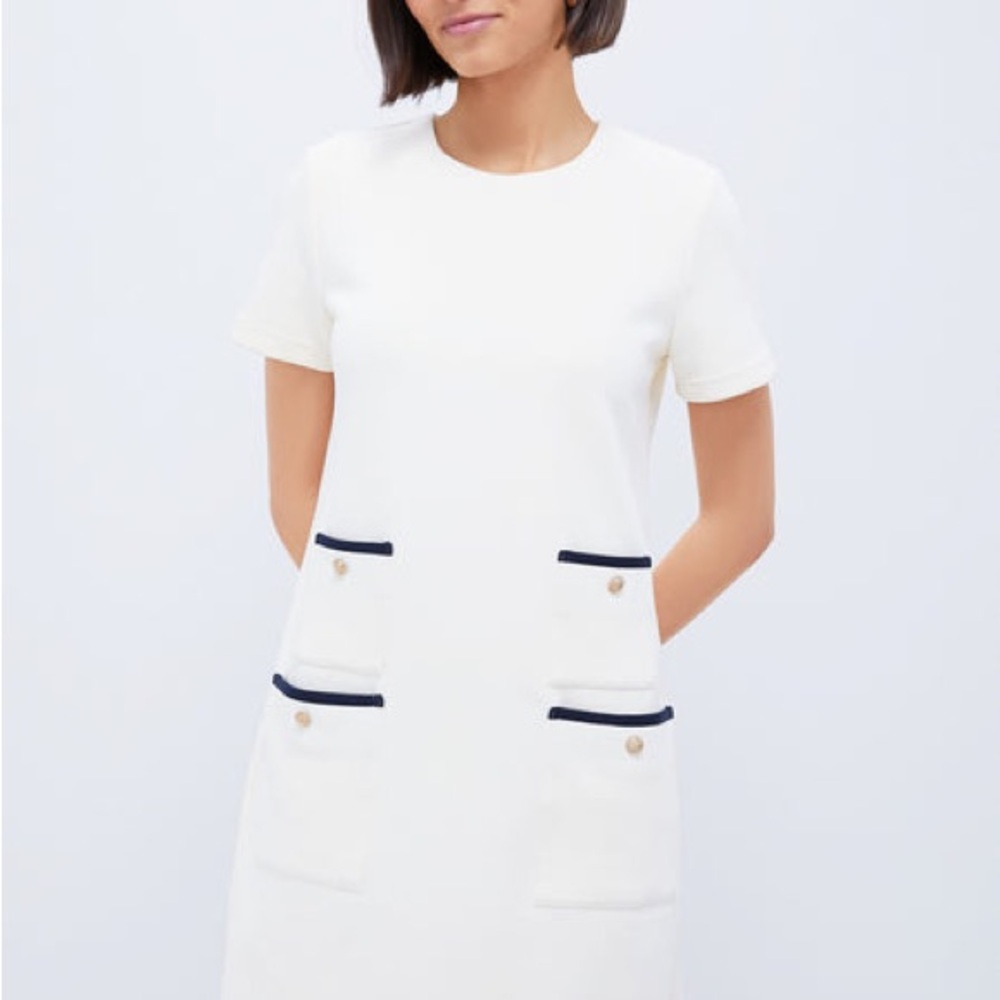 White Short Sleeve Dress with Black Trim